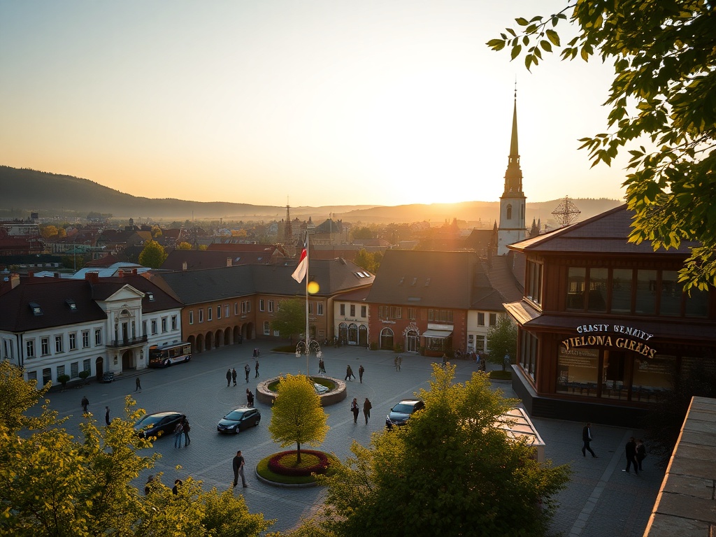 Zielonogórska Palmiarnia w otoczeniu zieleni podczas słonecznego dnia majowego
